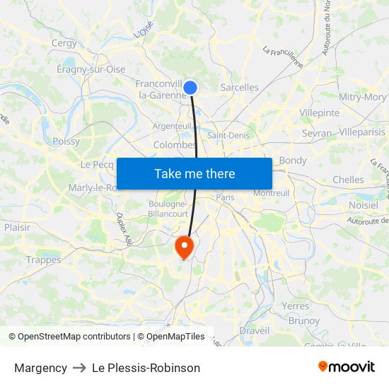 Margency to Le Plessis-Robinson map