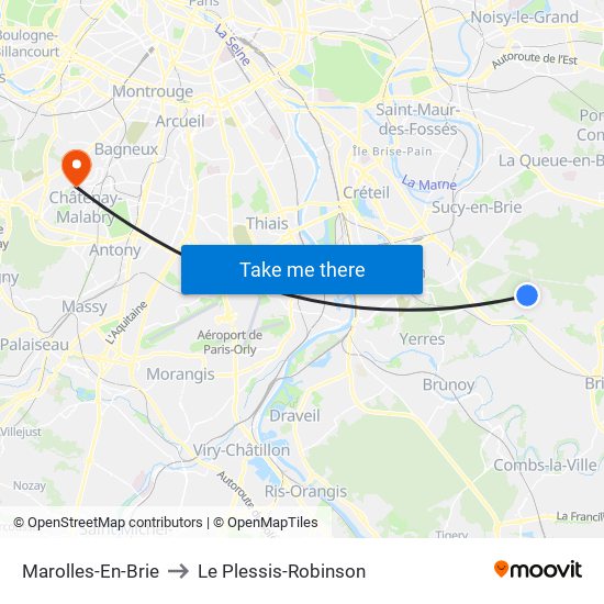 Marolles-En-Brie to Le Plessis-Robinson map