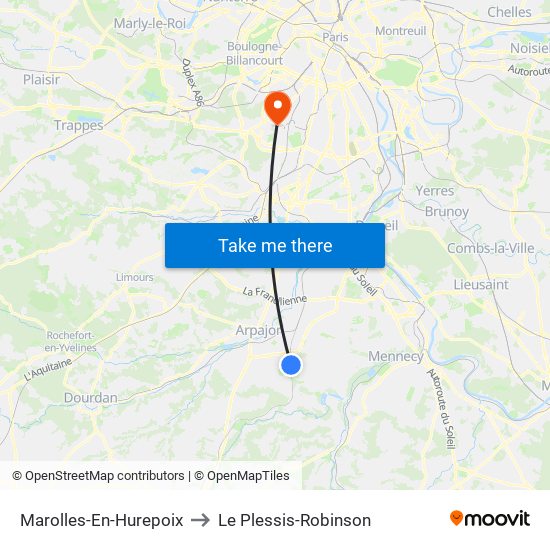 Marolles-En-Hurepoix to Le Plessis-Robinson map