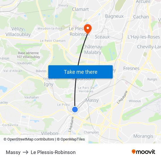 Massy to Le Plessis-Robinson map