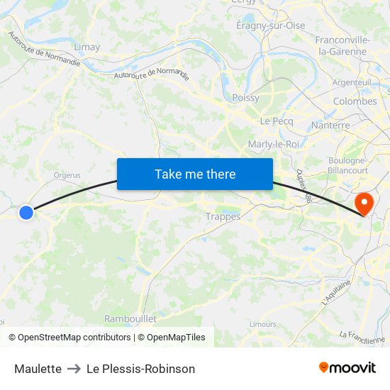 Maulette to Le Plessis-Robinson map