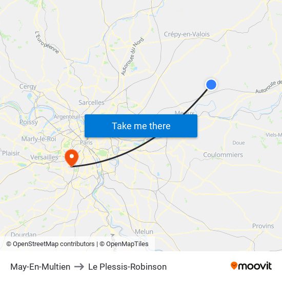 May-En-Multien to Le Plessis-Robinson map