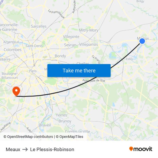 Meaux to Le Plessis-Robinson map