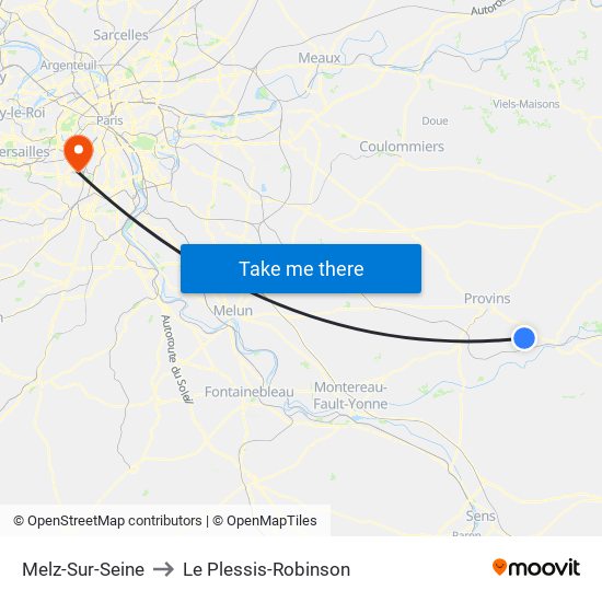 Melz-Sur-Seine to Le Plessis-Robinson map