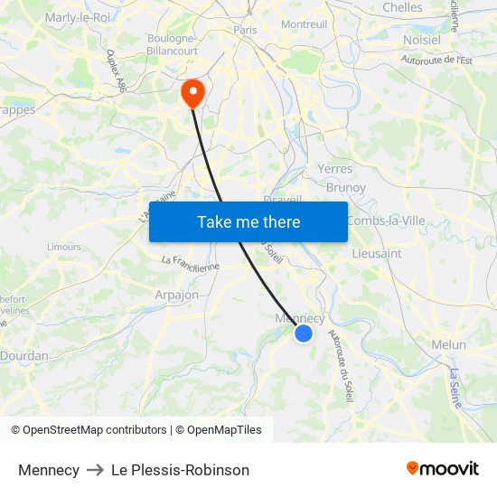 Mennecy to Le Plessis-Robinson map
