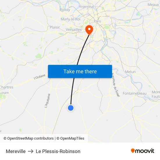 Mereville to Le Plessis-Robinson map