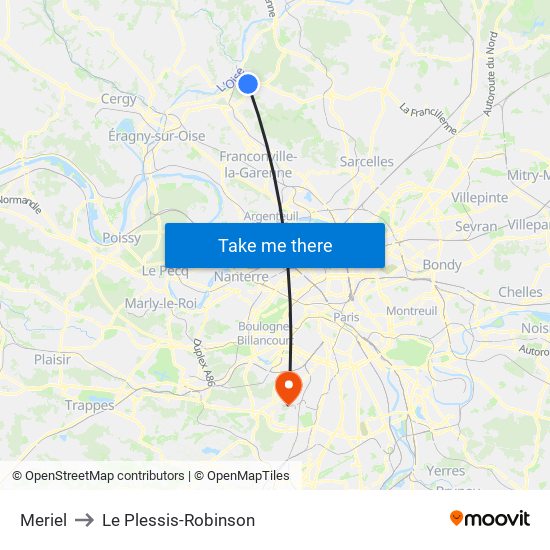 Meriel to Le Plessis-Robinson map