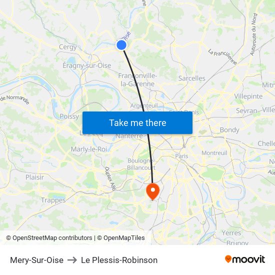 Mery-Sur-Oise to Le Plessis-Robinson map