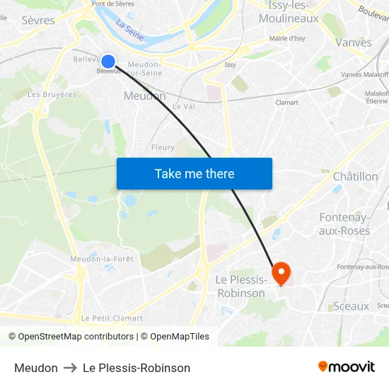 Meudon to Le Plessis-Robinson map