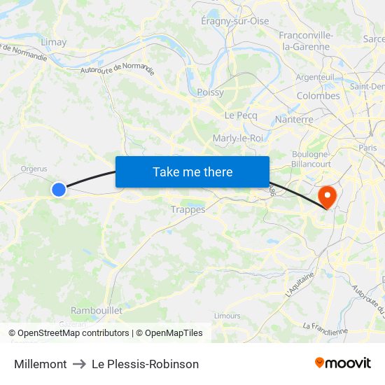 Millemont to Le Plessis-Robinson map