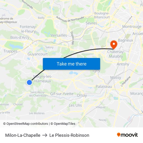 Milon-La-Chapelle to Le Plessis-Robinson map