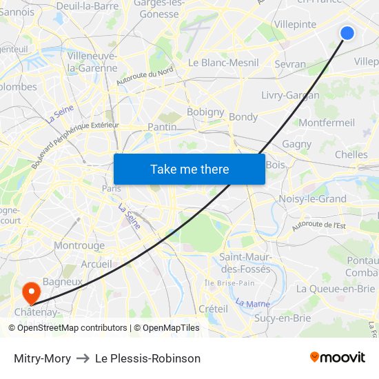 Mitry-Mory to Le Plessis-Robinson map