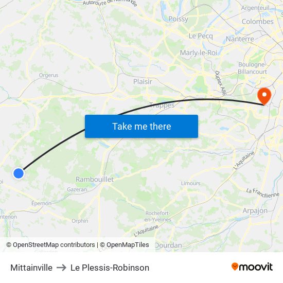 Mittainville to Le Plessis-Robinson map