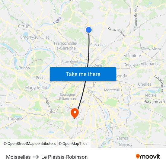 Moisselles to Le Plessis-Robinson map