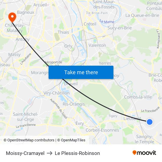 Moissy-Cramayel to Le Plessis-Robinson map