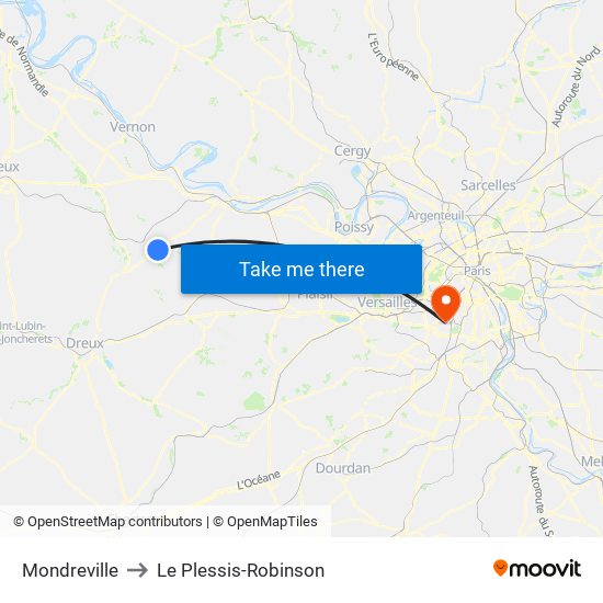 Mondreville to Le Plessis-Robinson map