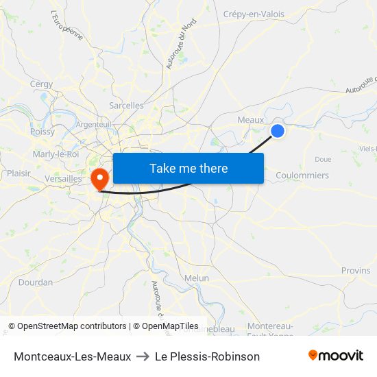 Montceaux-Les-Meaux to Le Plessis-Robinson map