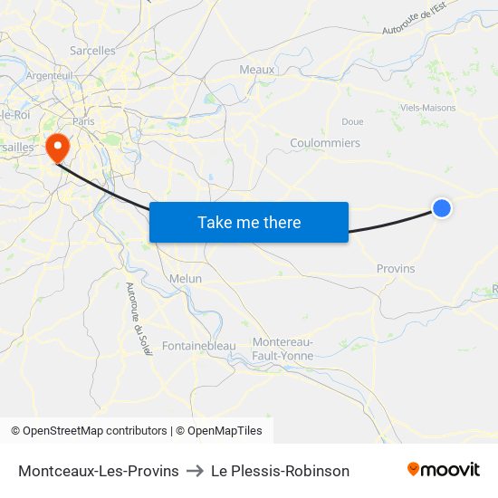 Montceaux-Les-Provins to Le Plessis-Robinson map