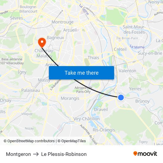 Montgeron to Le Plessis-Robinson map