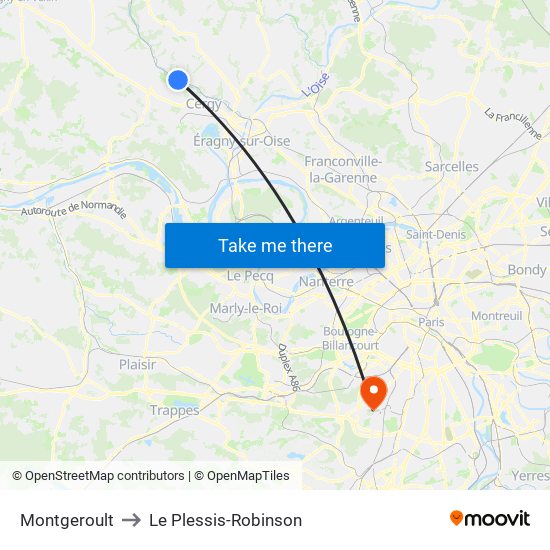 Montgeroult to Le Plessis-Robinson map