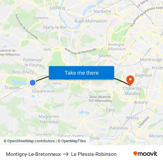Montigny-Le-Bretonneux to Le Plessis-Robinson map