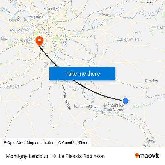 Montigny-Lencoup to Le Plessis-Robinson map