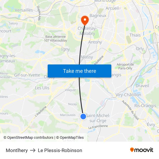Montlhery to Le Plessis-Robinson map
