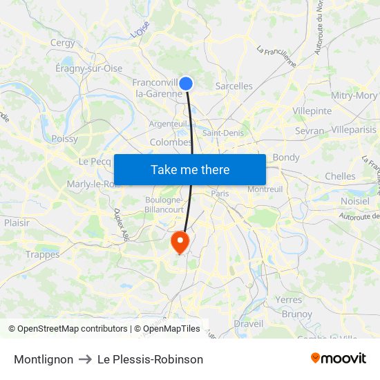 Montlignon to Le Plessis-Robinson map