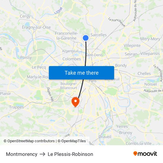 Montmorency to Le Plessis-Robinson map