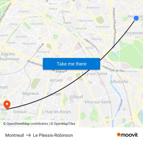 Montreuil to Le Plessis-Robinson map