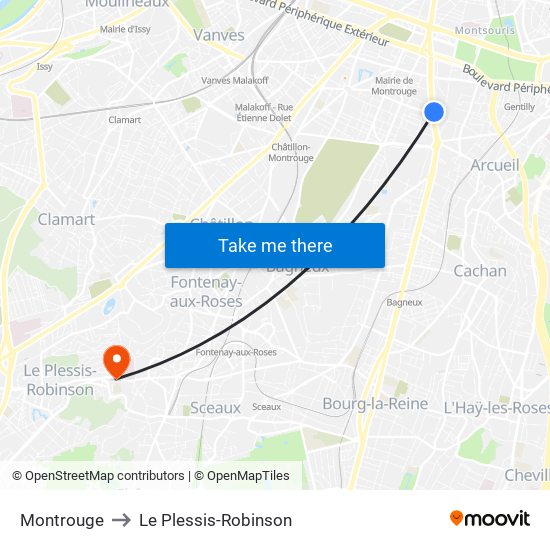 Montrouge to Le Plessis-Robinson map