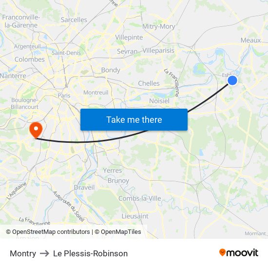 Montry to Le Plessis-Robinson map