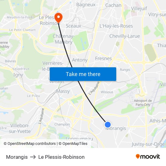 Morangis to Le Plessis-Robinson map