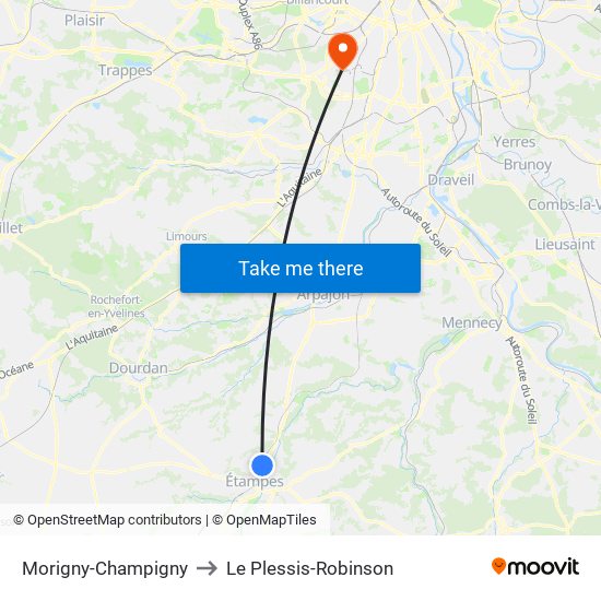 Morigny-Champigny to Le Plessis-Robinson map