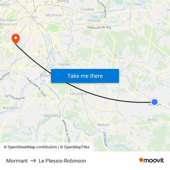 Mormant to Le Plessis-Robinson map