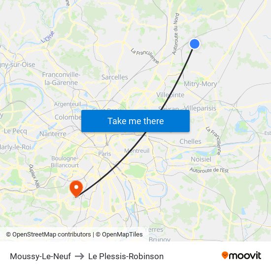 Moussy-Le-Neuf to Le Plessis-Robinson map
