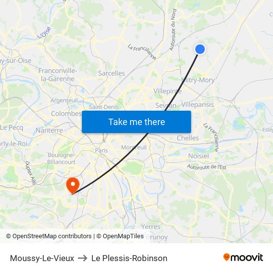 Moussy-Le-Vieux to Le Plessis-Robinson map