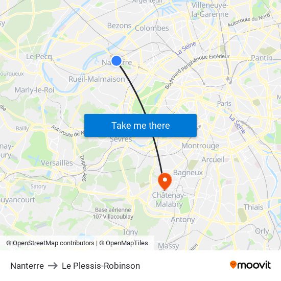 Nanterre to Le Plessis-Robinson map