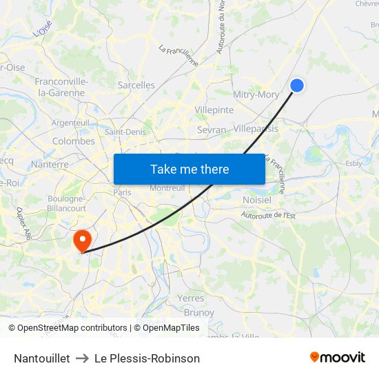 Nantouillet to Le Plessis-Robinson map