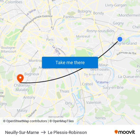 Neuilly-Sur-Marne to Le Plessis-Robinson map