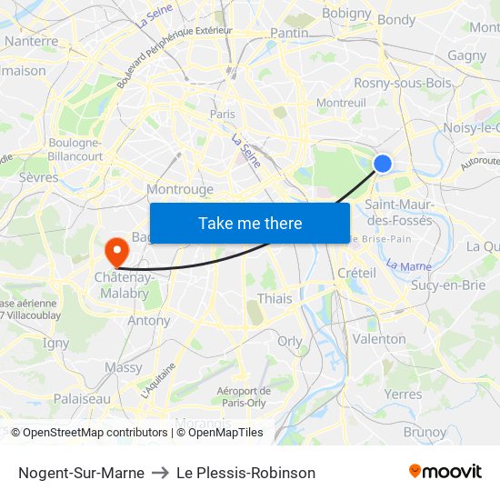Nogent-Sur-Marne to Le Plessis-Robinson map
