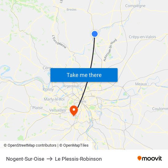 Nogent-Sur-Oise to Le Plessis-Robinson map