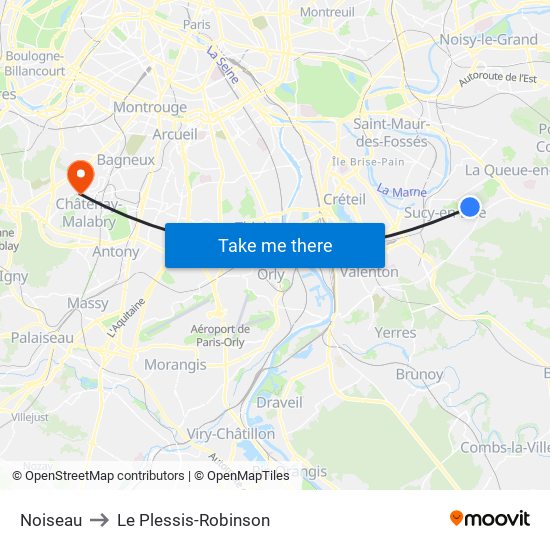 Noiseau to Le Plessis-Robinson map