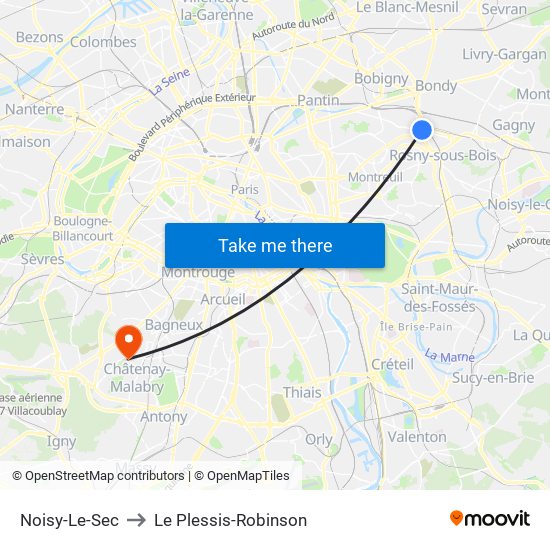 Noisy-Le-Sec to Le Plessis-Robinson map