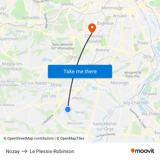 Nozay to Le Plessis-Robinson map