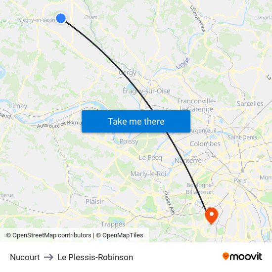 Nucourt to Le Plessis-Robinson map