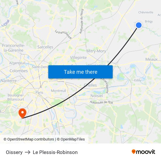 Oissery to Le Plessis-Robinson map