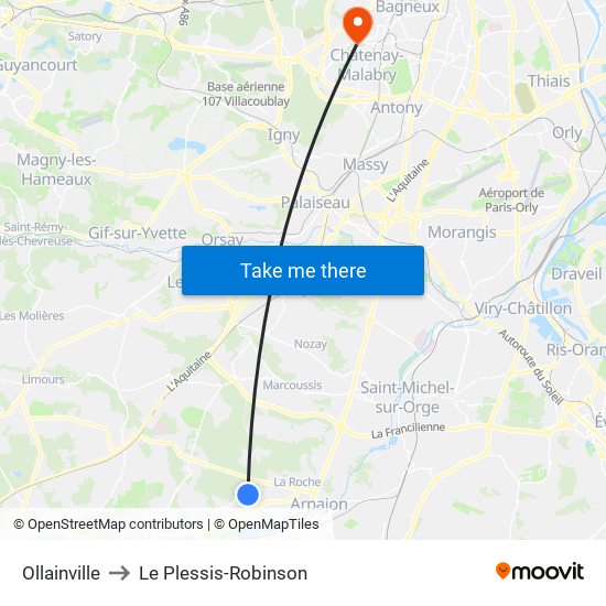 Ollainville to Le Plessis-Robinson map