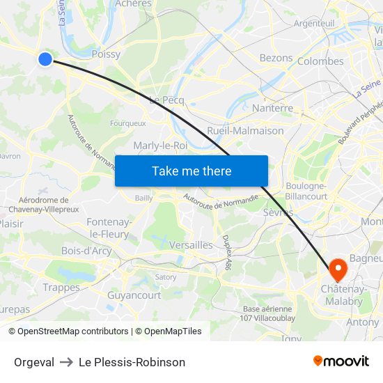 Orgeval to Le Plessis-Robinson map