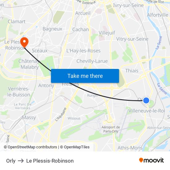 Orly to Le Plessis-Robinson map